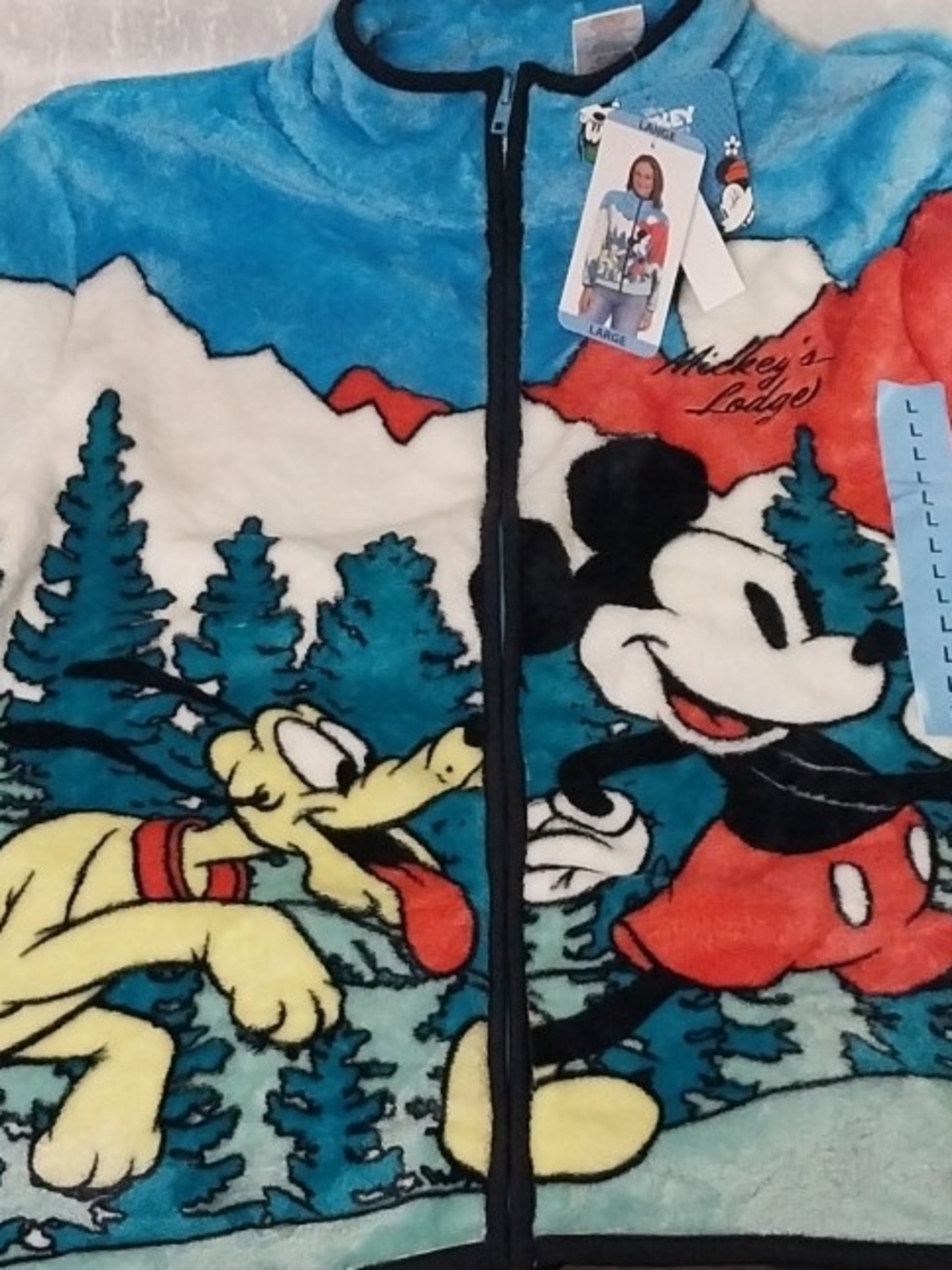 Disney Mickey & Pluto Blue Red Black Fleece Zip-Up Jacket
